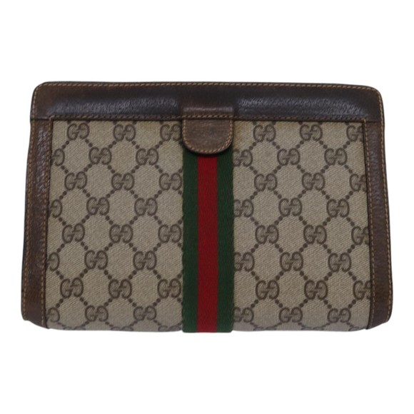 GUCCI GG Supreme Web Sherry Line Clutch Bag PVC Beige Red 84 01 001 Auth th5211 - Picture 2 of 16